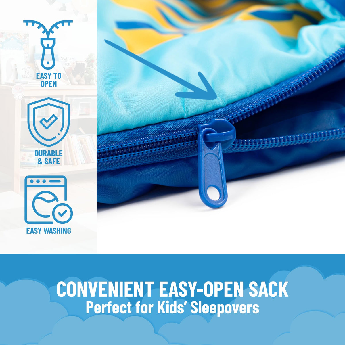 Jay Franco Toy Story slumber sack close-up shows soft brushed microfiber for comfort.