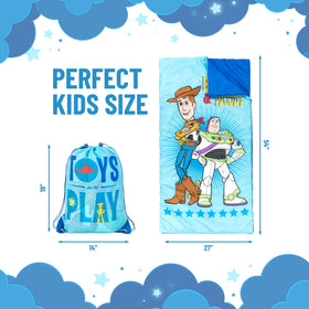 Jay Franco Toy Story slumber sack in a sleepover setup, perfect for sharing dreams.