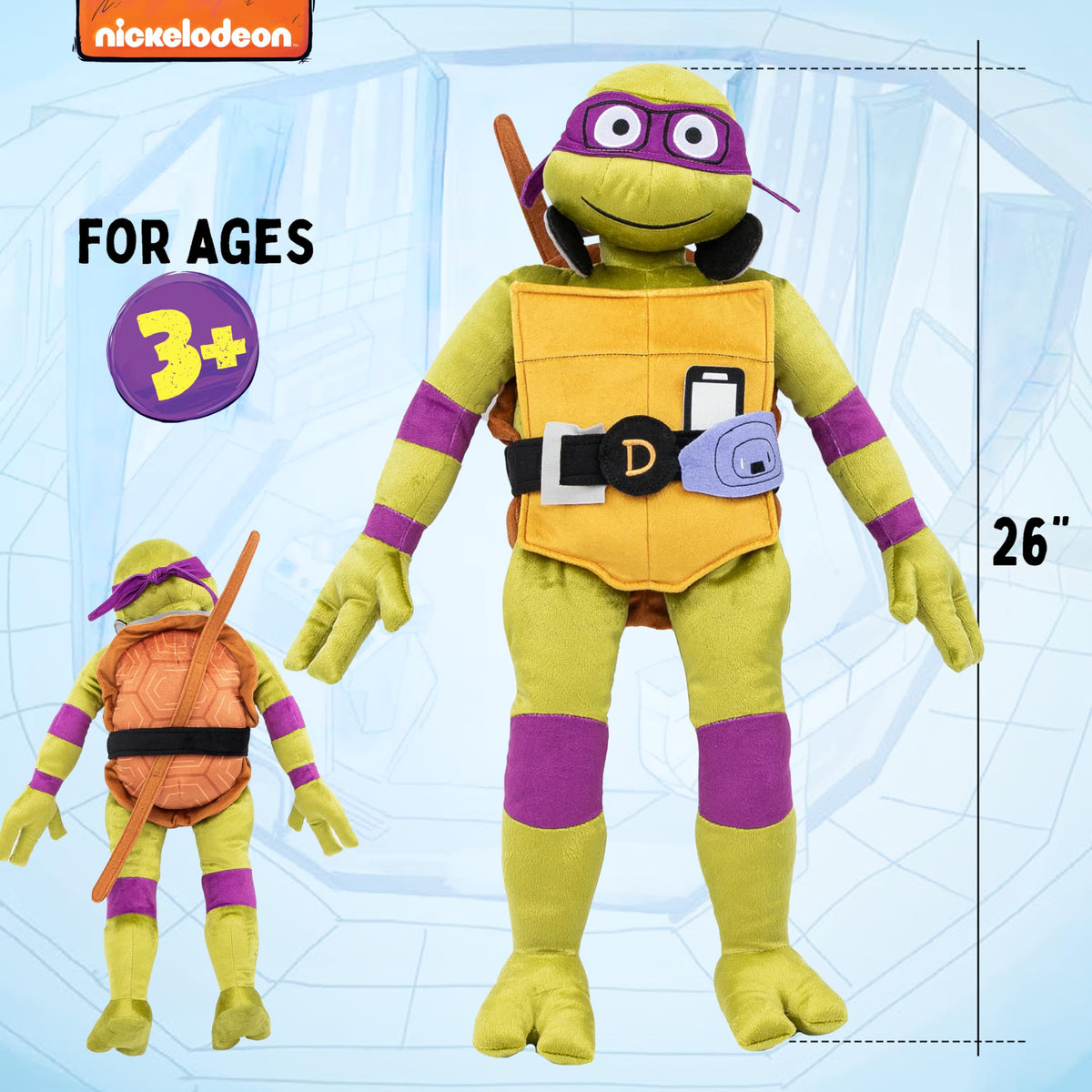 TMNT Donatello plush fabric close-up shows ultra-soft microfiber for snuggles.