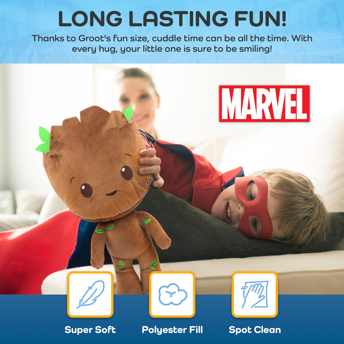 Jay Franco Groot pillow buddy back view, durable for many washes.