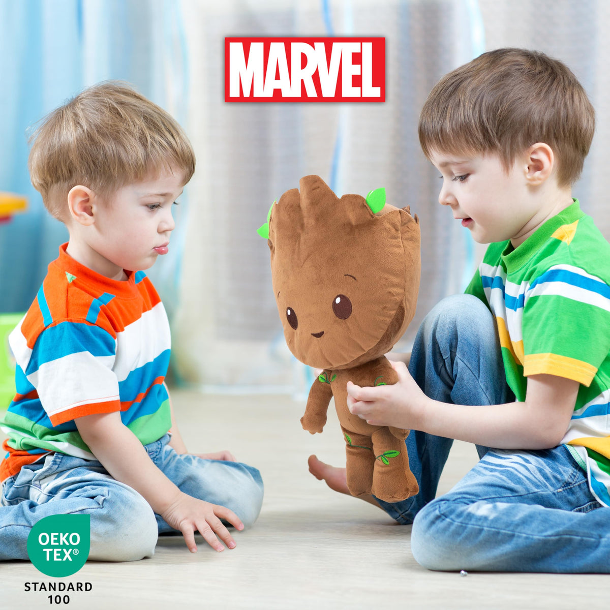 Jay Franco Groot pillow in bed scene, perfect for bedtime routine.