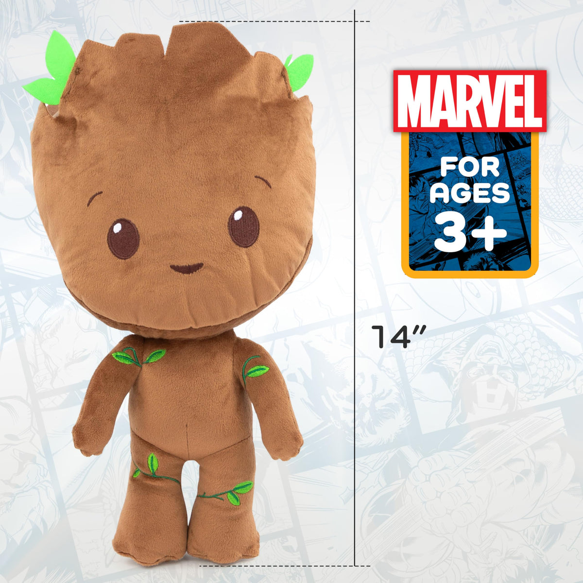 Jay Franco Groot plush side view, great for bedtime comfort.