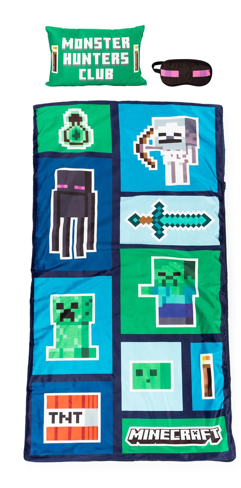 Jay Franco Minecraft Creeper slumber bag 27x54, ideal for cozy sleepovers.