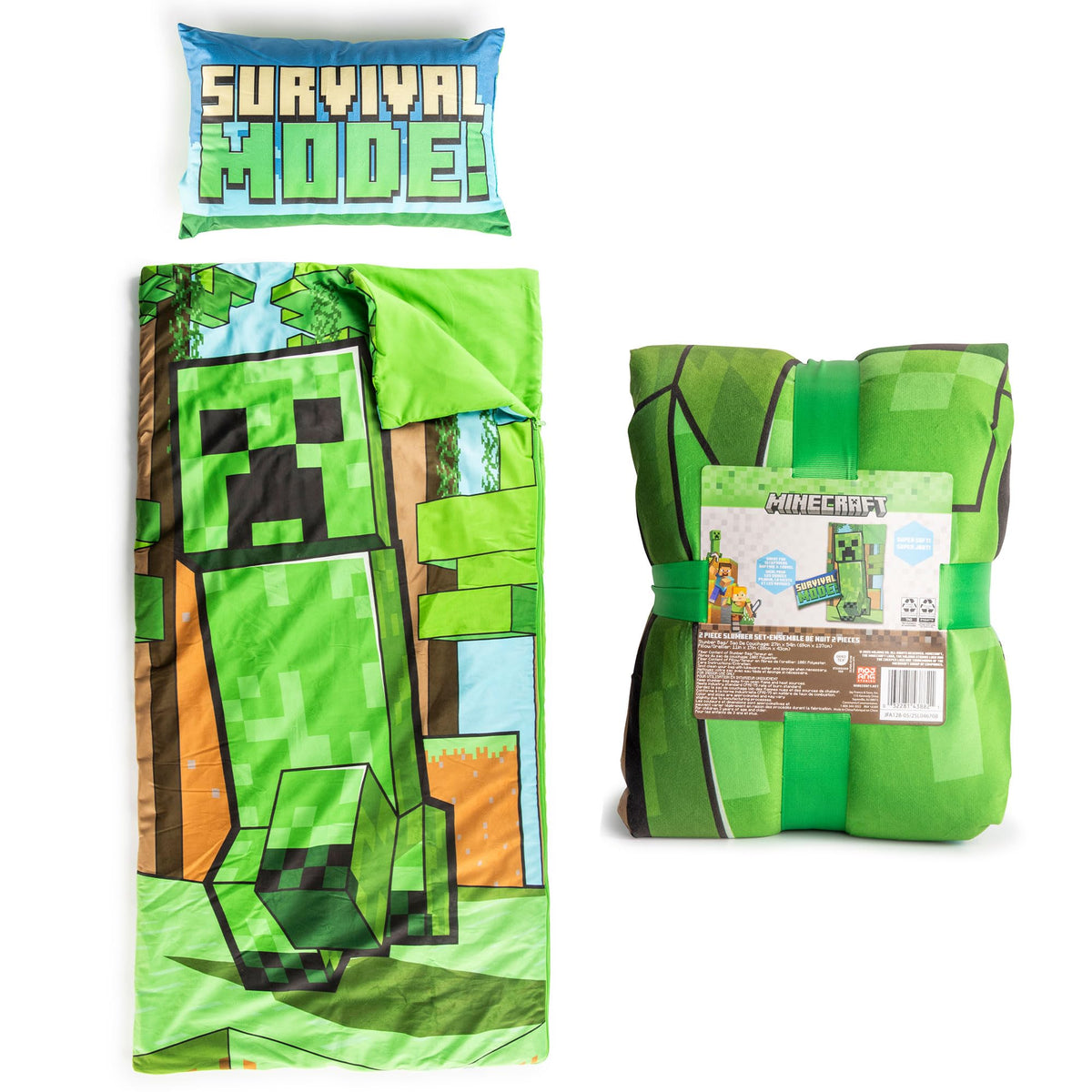 Jay Franco Minecraft slumber bag with pillow offers cozy sleepovers and on-the-go comfort