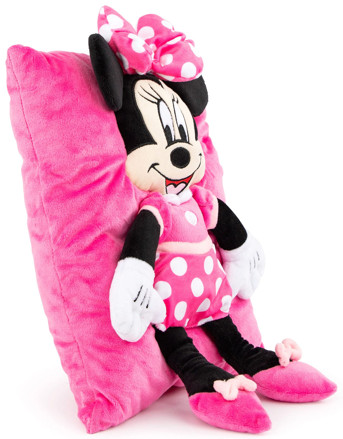 Jay Franco Minnie Mouse 3D snuggle pillow soft microfiber material close-up texture.
