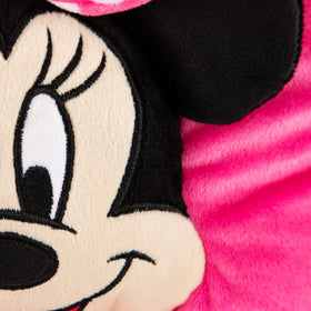 Jay Franco Minnie Mouse 3D snuggle pillow pairs with coordinating bedding for a cohesive room.