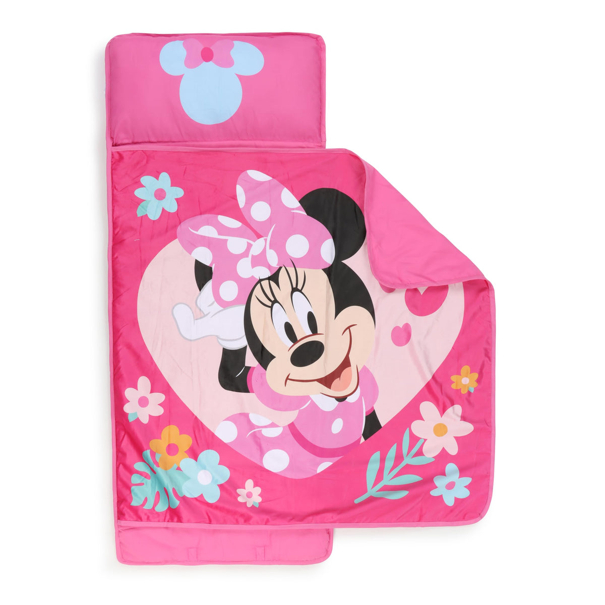 Jay Franco Minnie Mouse nap mat open layout showing blanket for quiet time.