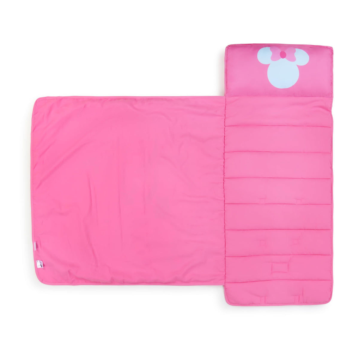 Jay Franco Minnie Mouse nap mat pillow closeup highlights soft microfiber comfort.