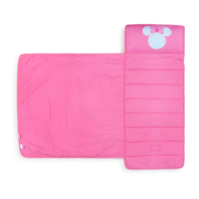 Jay Franco Minnie Mouse nap mat pillow closeup highlights soft microfiber comfort.