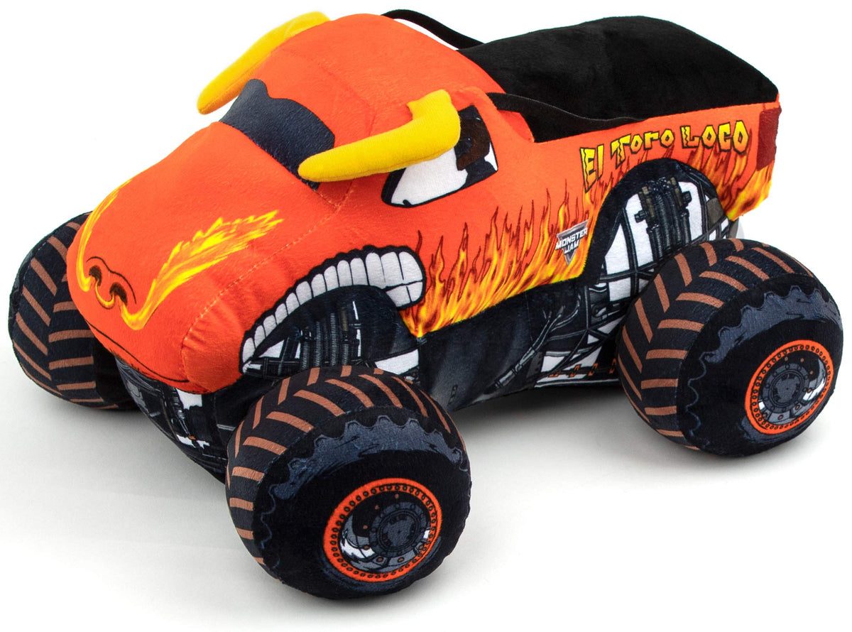 Jay Franco Monster Jam El Toro Loco pillow buddy closeup shows soft microfiber cuddle texture
