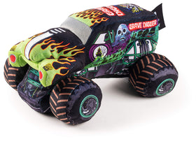 Jay Franco Monster Jam Grave Digger pillow buddy in full view, showcasing cuddly plush comfort.