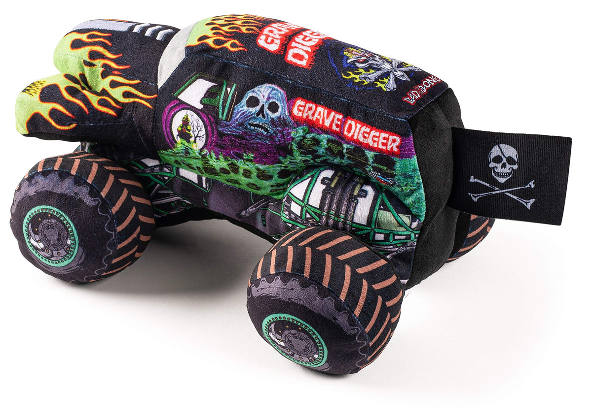Grave Digger pillow buddy by Jay Franco sits ready for nap or playtime.