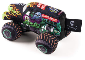 Grave Digger pillow buddy by Jay Franco sits ready for nap or playtime.