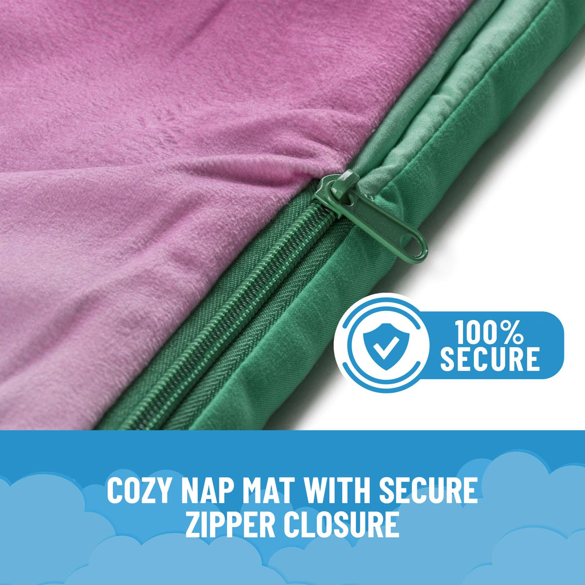 Nap mat with a secure zipper closure for safe use.
