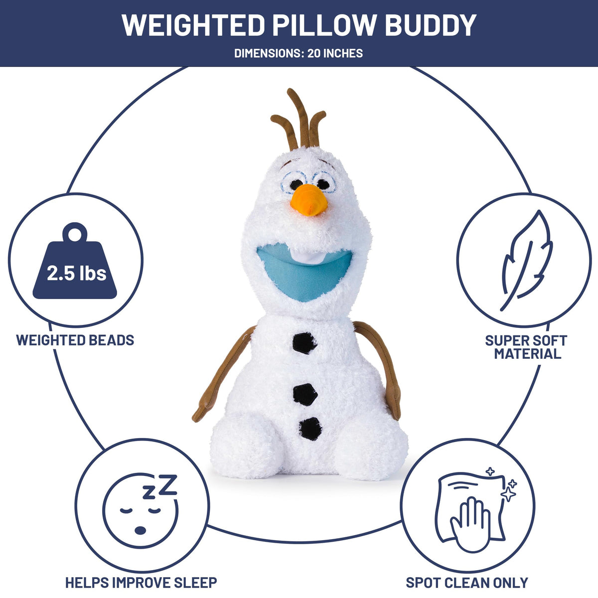 Jay Franco Olaf weighted pillow buddy closeup fabric, soft and comforting.