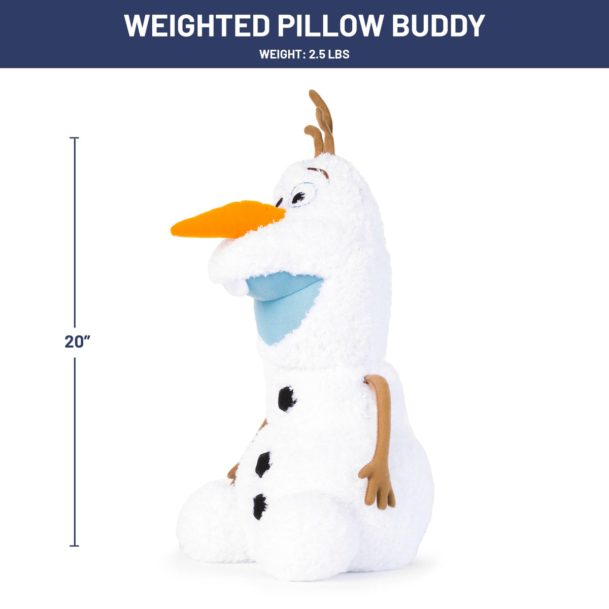 Jay Franco Olaf weighted pillow buddy face detail, inviting cuddles.
