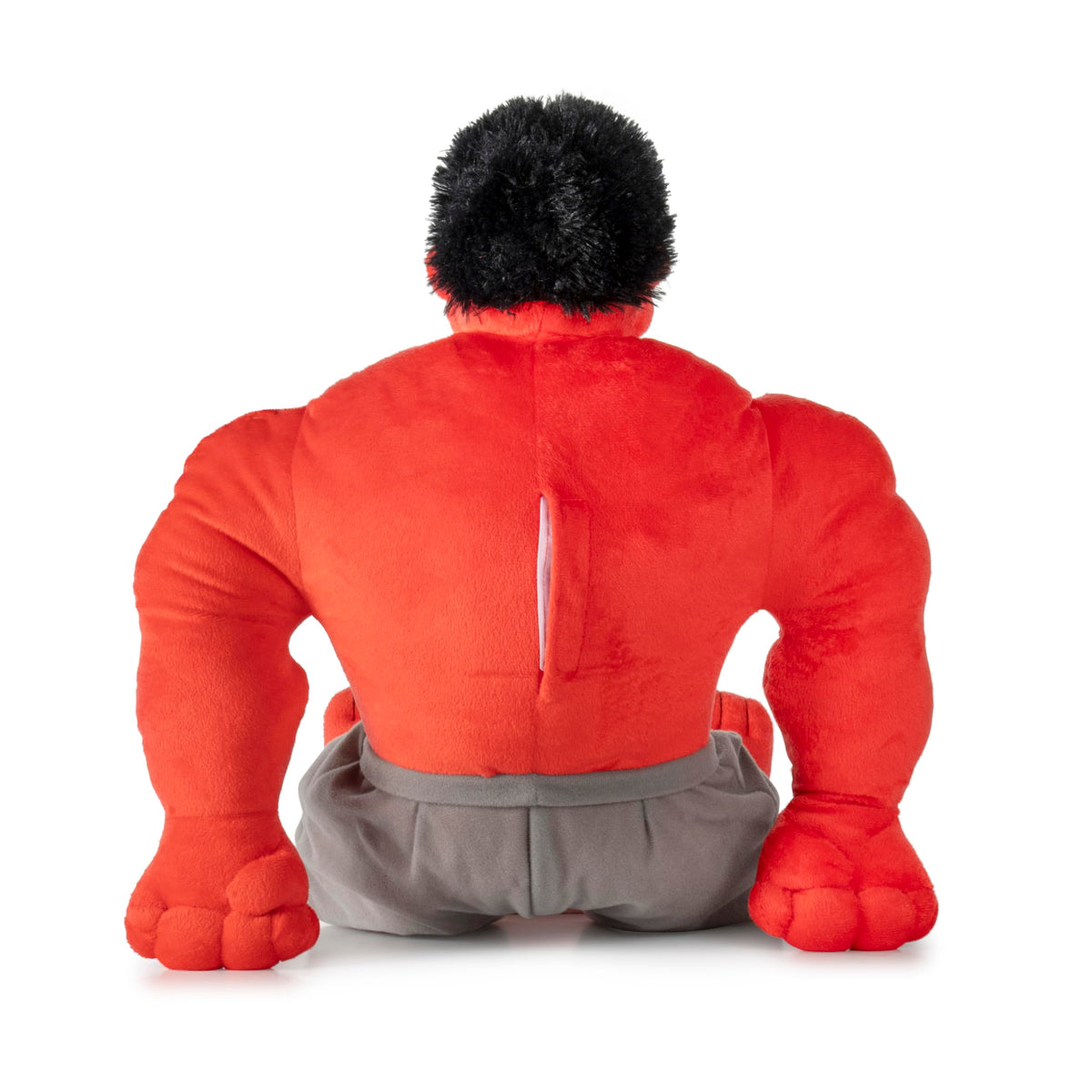 Jay Franco Red Hulk plush beside a bed for snuggle-friendly use
