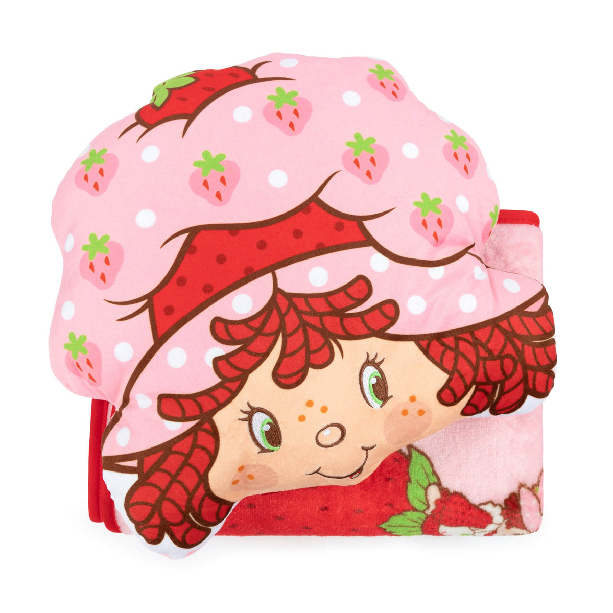 Jay Franco Strawberry Shortcake Nogginz blanket features ultra-soft fleece for year-round comfort