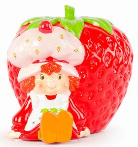 Jay Franco Strawberry Shortcake piggy bank front view, a playful savings companion for kids' rooms.
