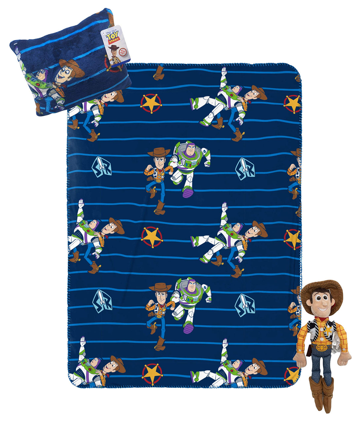 Jay Franco Toy Story travel blanket with Woody, soft and cozy for on-the-go snuggles.