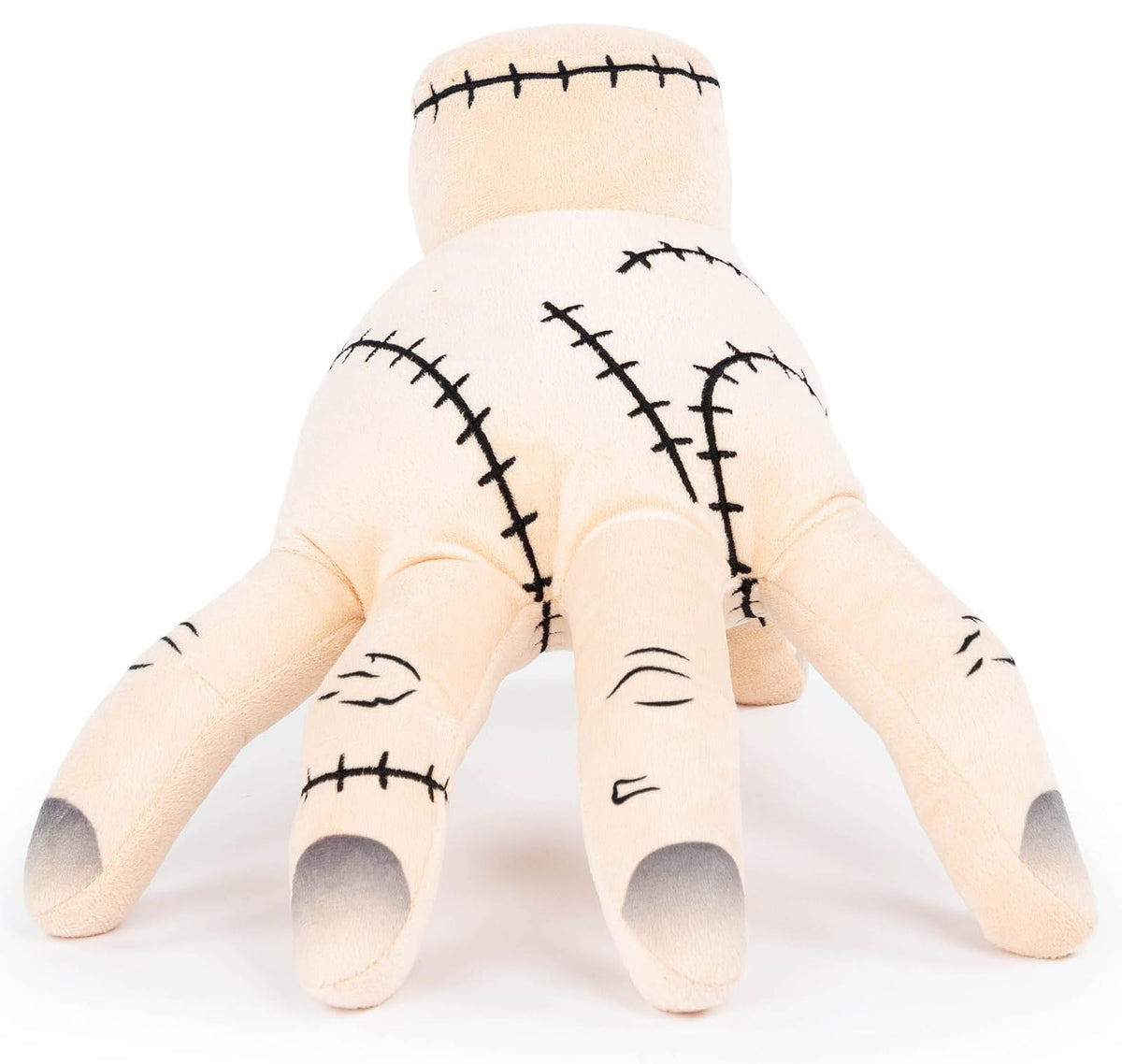 Jay Franco Wednesday Thing hand plush pillow buddy, close-up of soft microfiber for cozy Halloween vibes.