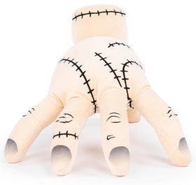 Jay Franco Wednesday Thing hand plush pillow buddy, close-up of soft microfiber for cozy Halloween vibes.