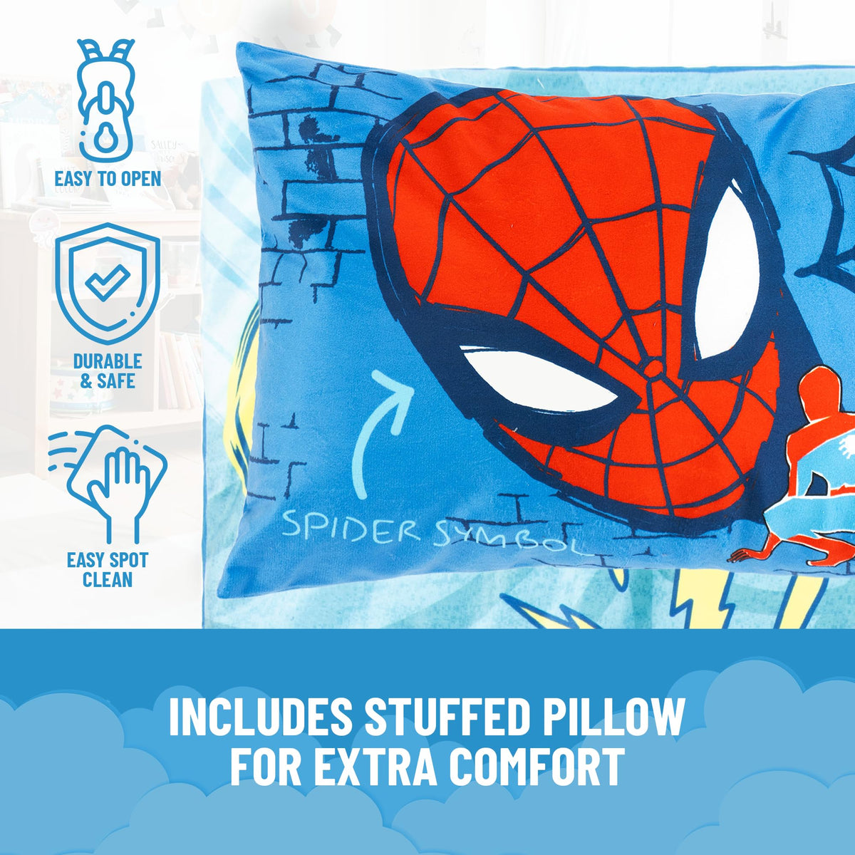 Jay Franco Spiderman slumber mat features soft fabric for gentle touch