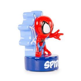 Jay Franco Spidey piggy bank doubles as kid-friendly décor in a superhero bedroom.