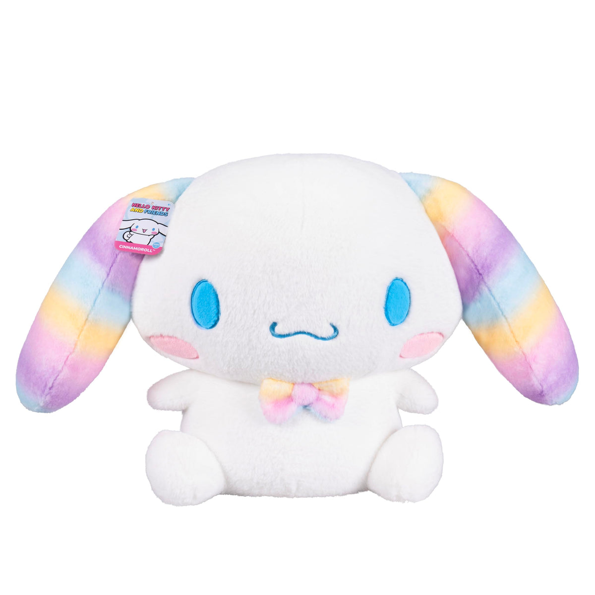 Jazwares Cinnamoroll 24-inch rainbow plush face offers cozy, colorful cuddling