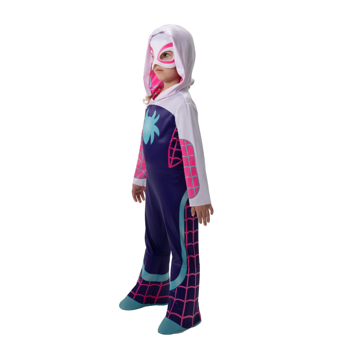 Jazwares Costume Play Ghost-Spider graphic print detail highlights vibrant visuals on the suit.