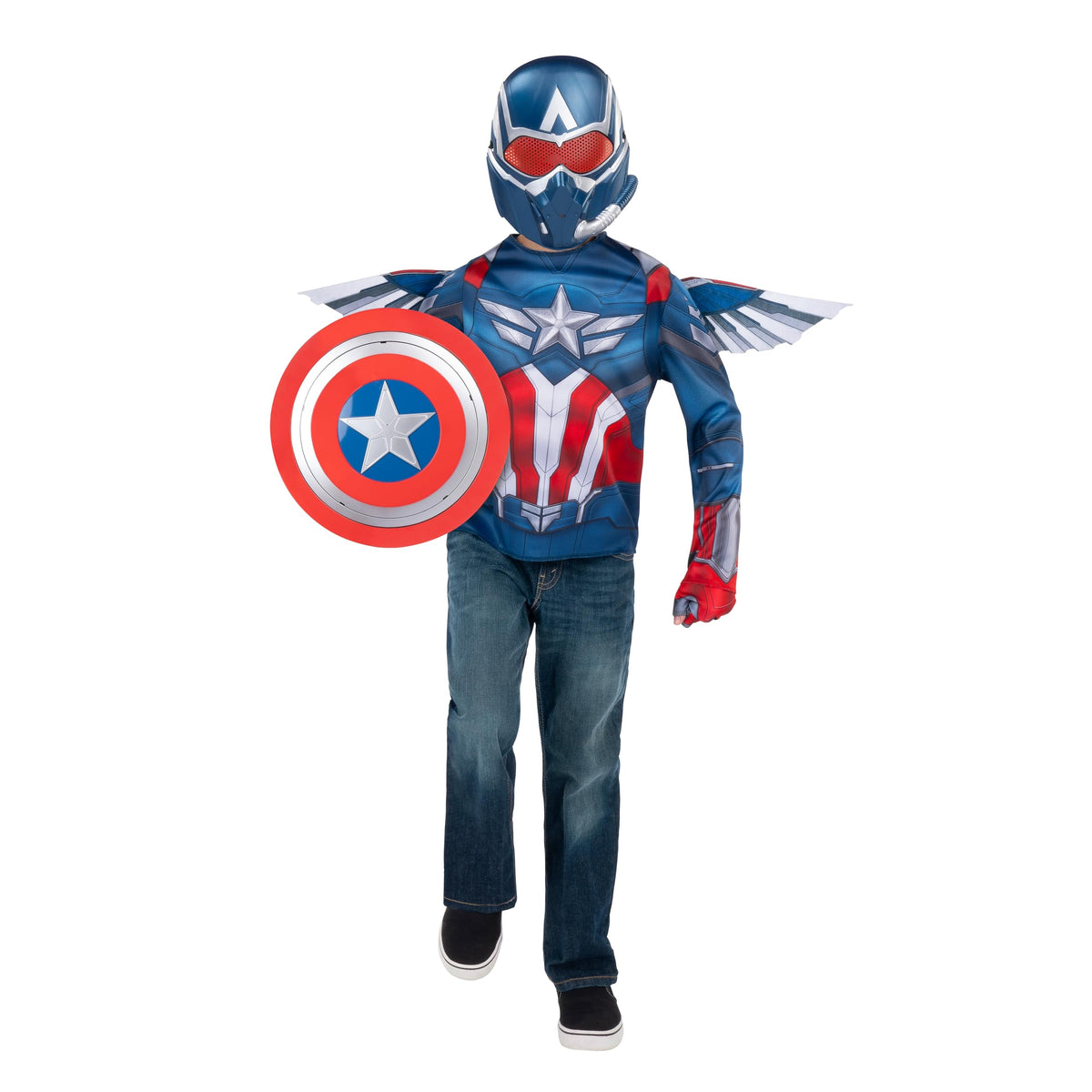 Jazwares Costume Play Captain America dress-up top with authentic Brave New World print for imaginative play.