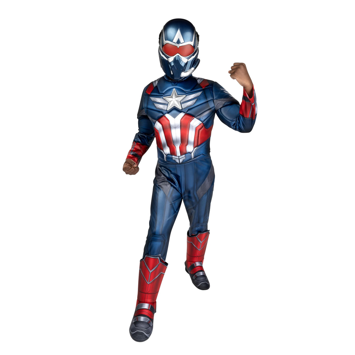 Jazwares Costume Play MARVEL Captain America youth jumpsuit for spirited Halloween adventures.