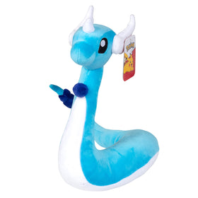 Jazwares Dragonair Plush close-up shows smooth fabric and vibrant color