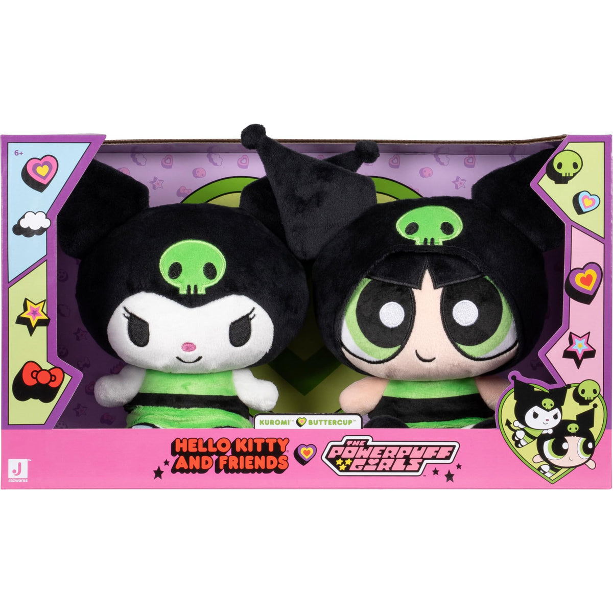 Jazwares Hello Kitty and Friends Kuromi Buttercup plush set—8-inch display-ready duo.