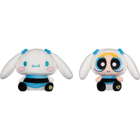 Hello Kitty x Powerpuff plush duo with blue outfits for coordinated display.