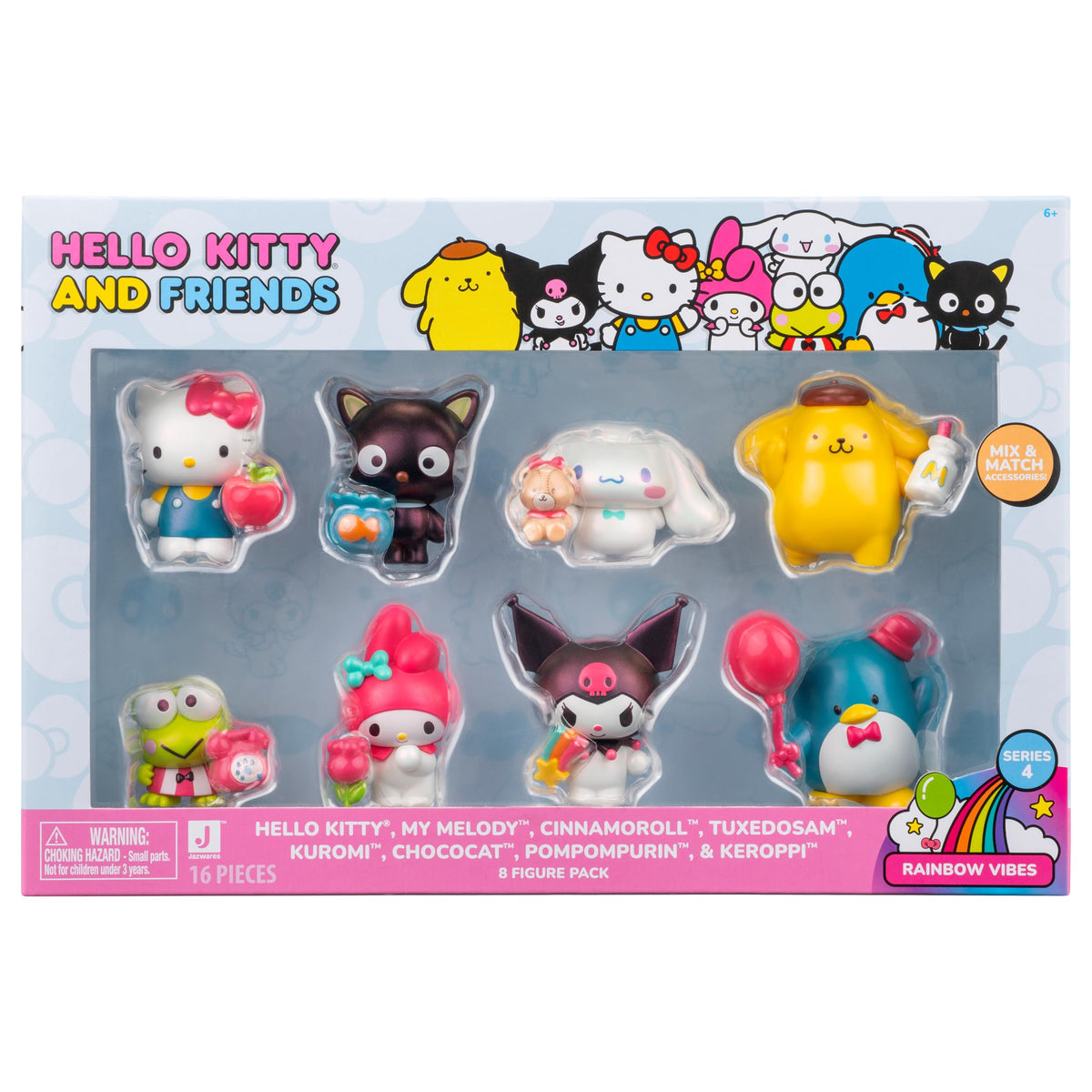 Jazwares Hello Kitty Rainbow Vibes figure with iridescent finish for display and collection.