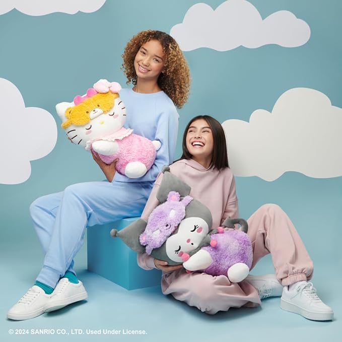 Jazwares Kuromi sleeping plush packaging seen as gift-ready and displayable.
