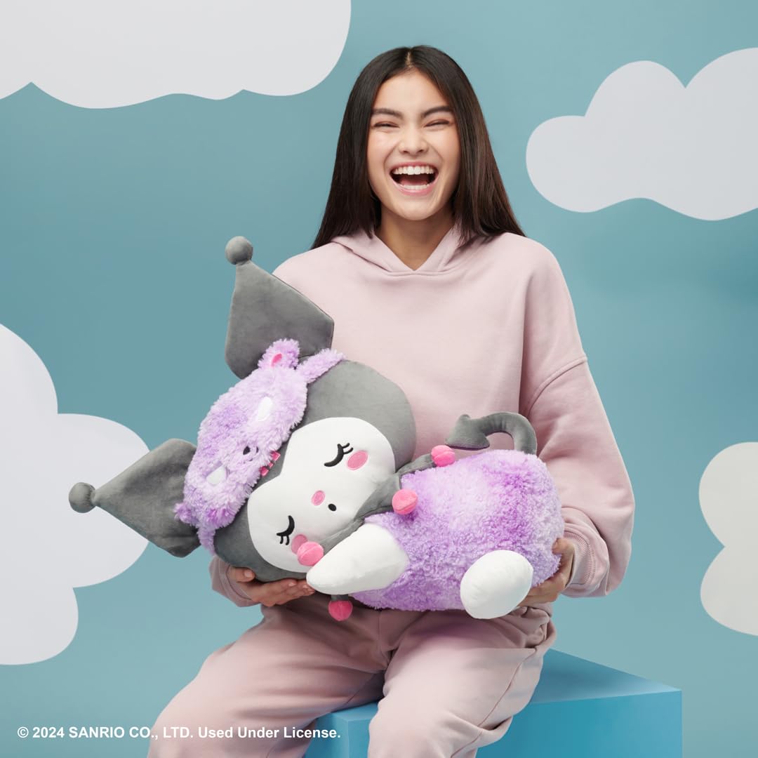 Jazwares Kuromi sleeping plush sherpa fabric texture for warm hugs.