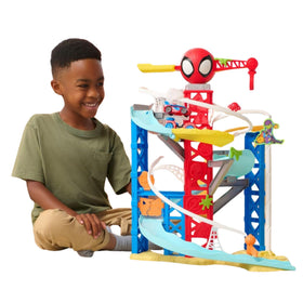 Jazwares Marvel Spidey zipline action on Construction Zone Chaos Track Set for imaginative play