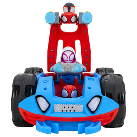 Jazwares Marvel Spidey cruiser-side Team with Spidey and Ghost-Spider enhances teamwork storytelling.