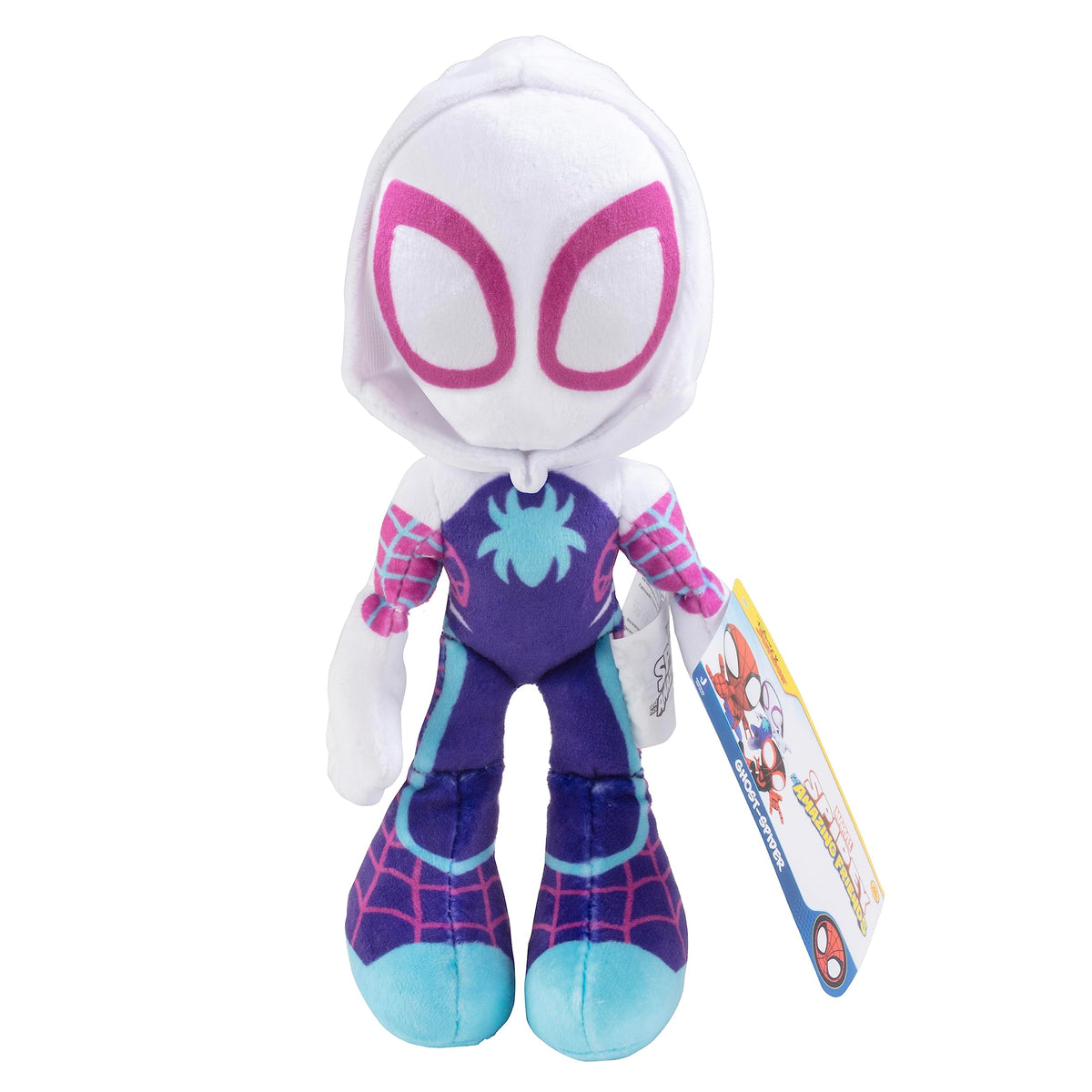 Jazwares Marvel Gwen Stacy Ghost Spider plush front view for imaginative play.