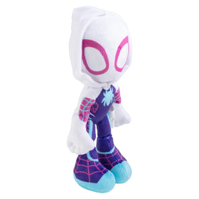 Jazwares Marvel Gwen Stacy Ghost Spider plush side view for on-the-go adventures.