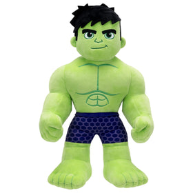 Jazwares Marvel My Friend Hulk plush face close-up highlights soft material and friendly pose.