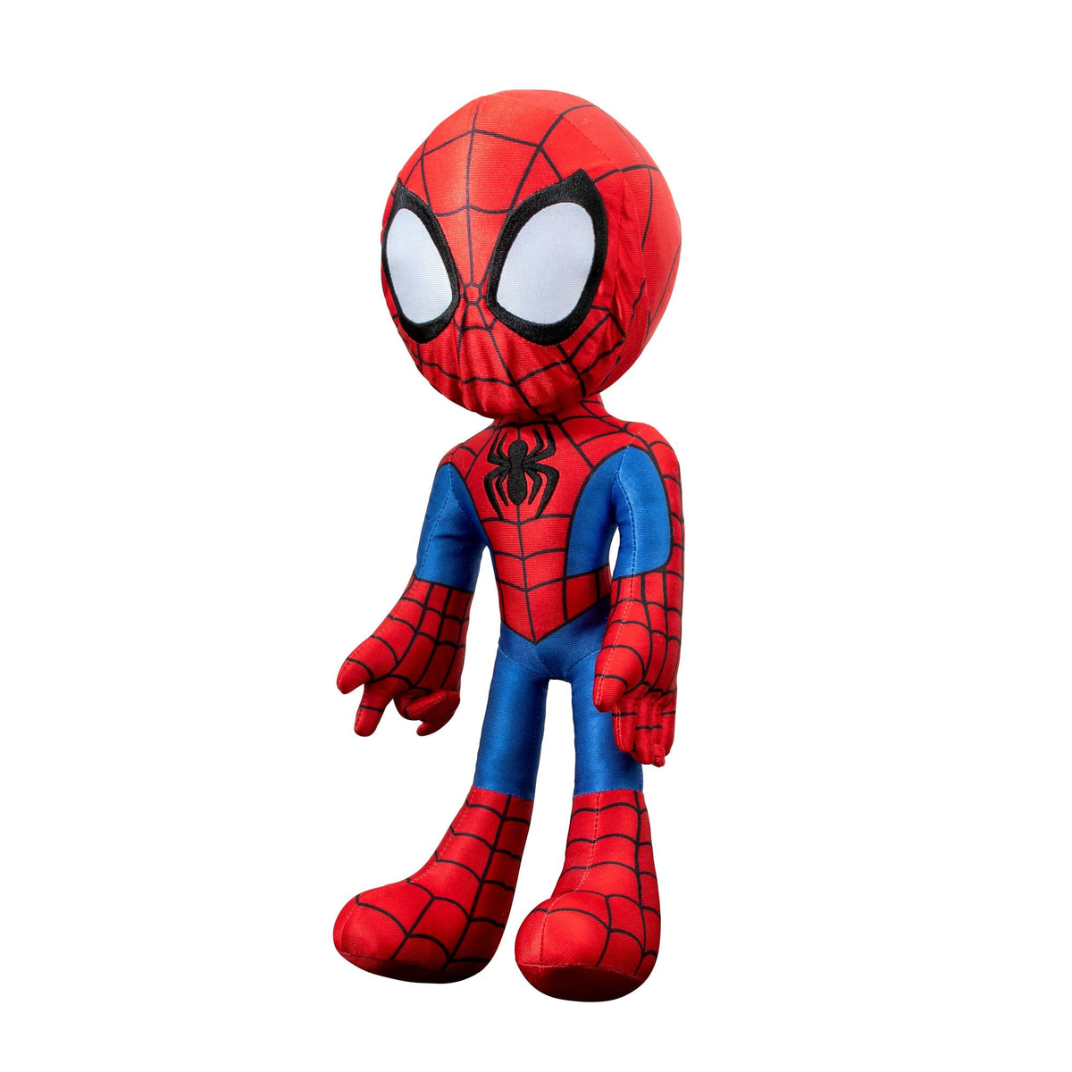 Jazwares Marvel Spidey plush, press chest to hear show phrases, encouraging imaginative storytelling.