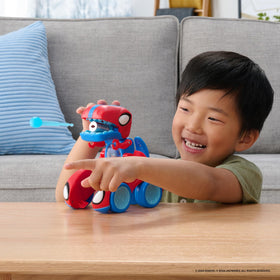 Jazwares MARVEL Spidey-Rex Racer transforming into Spidey-Rex for imaginative adventures