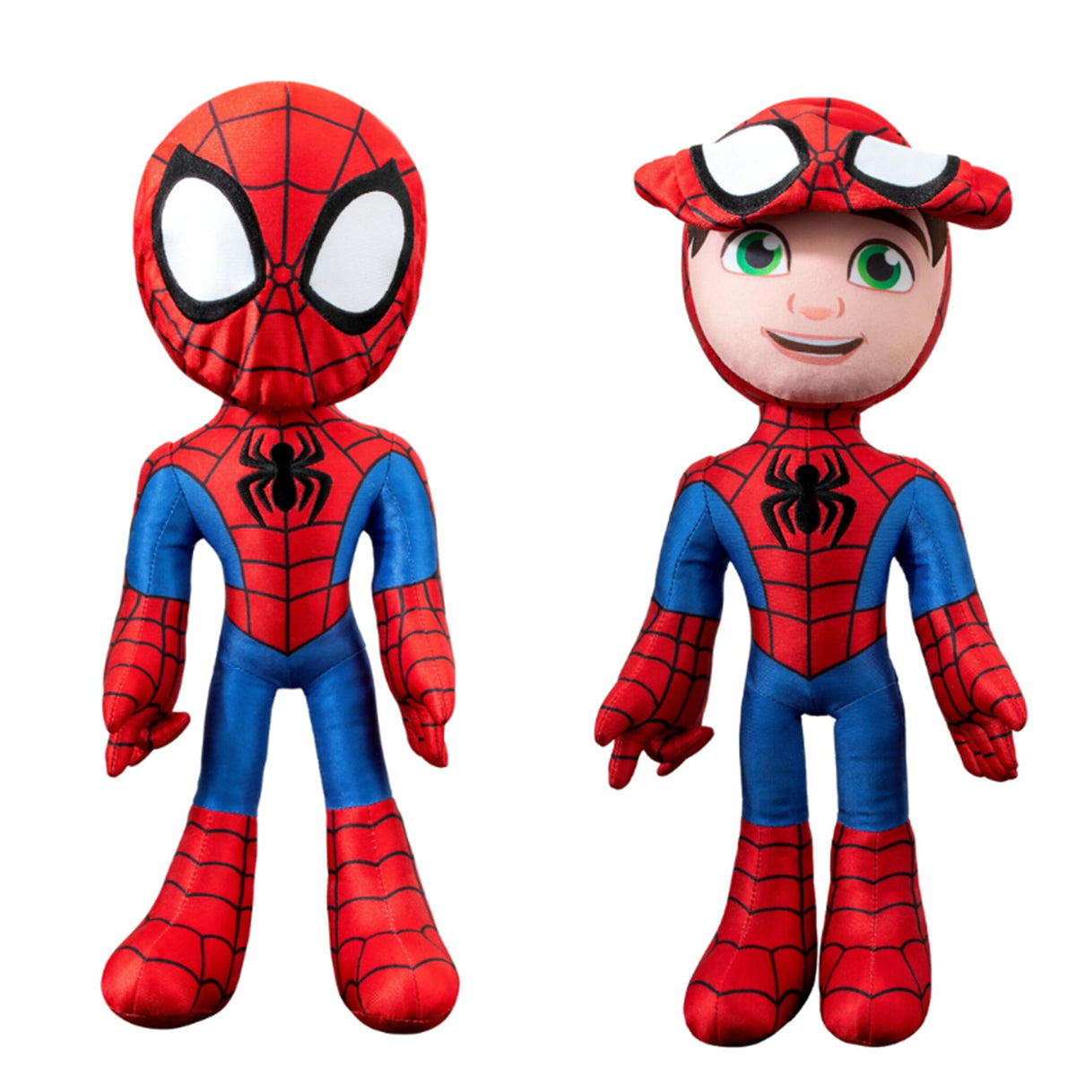 Jazwares Marvel Spidey Secret Hero Reveal plush, 12-inch display with interactive phrases for kids.
