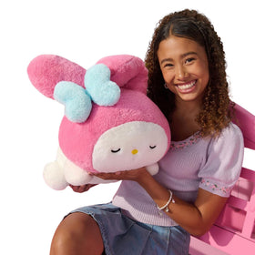Jazwares My Melody sleeping plush with blue bow for cozy bedtime moments.