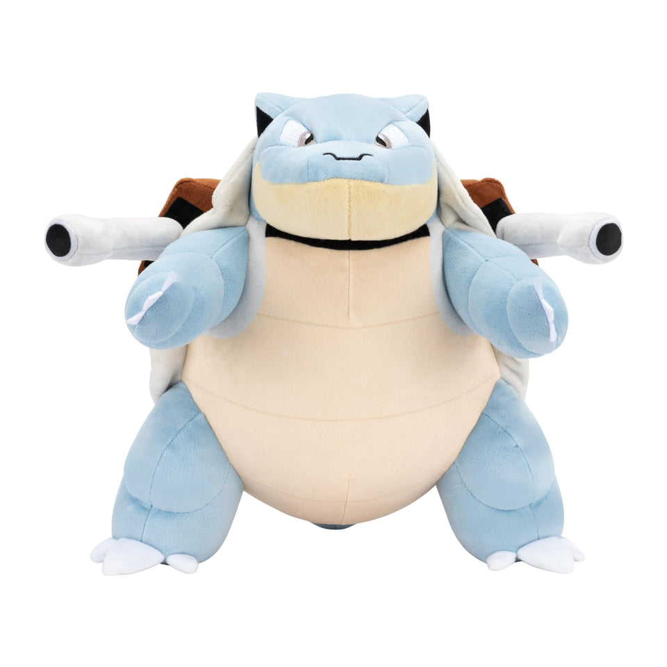 Jazwares Blastoise plush front view, cuddly companion for playtime and display.