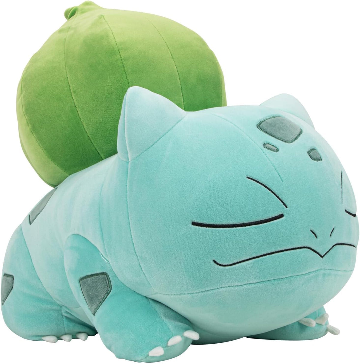 Jazwares Pokémon Bulbasaur soft plush close-up highlighting cozy material for hugs.