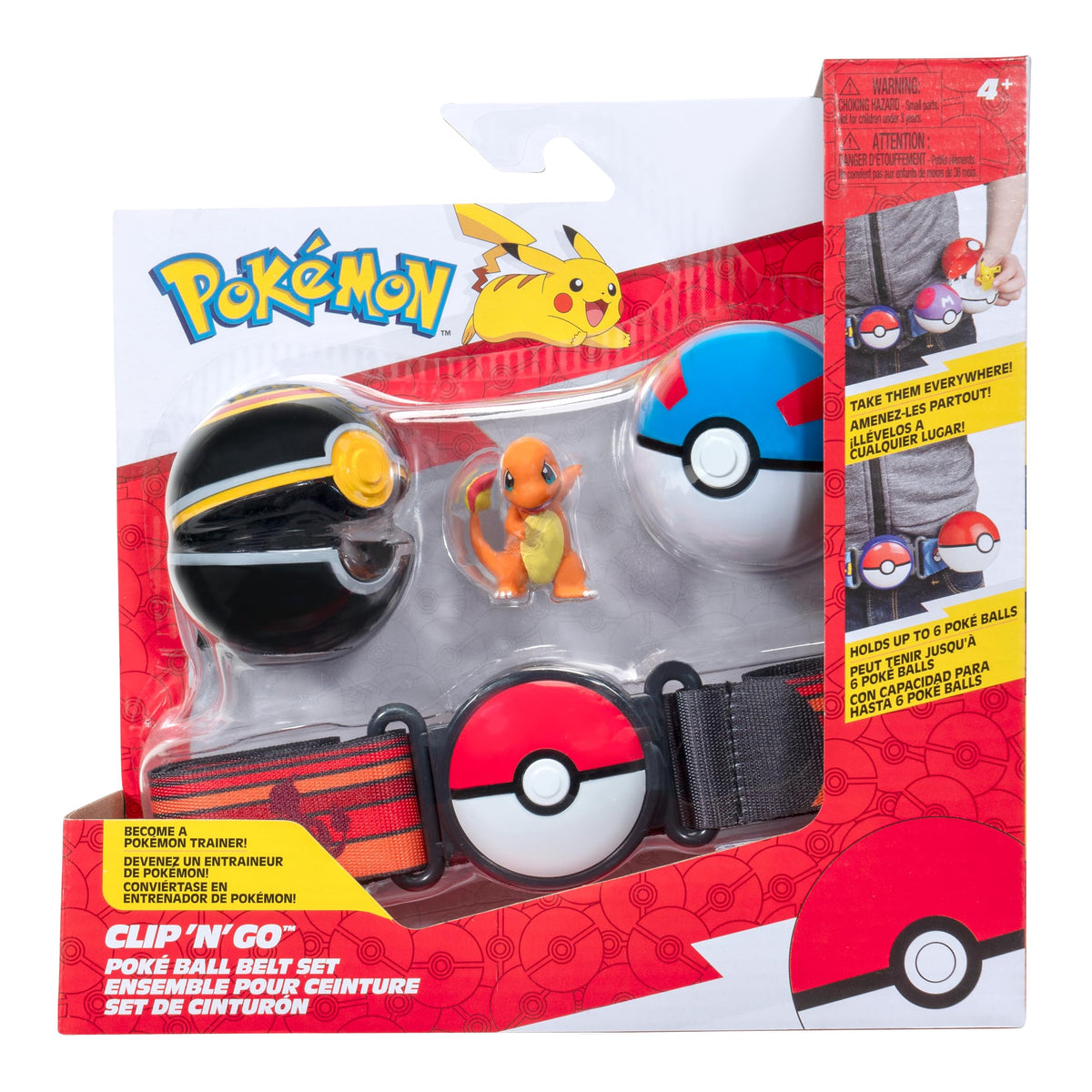 Jazwares Pokemon Charmander Clip N Go belt set with Ultra Ball and Lure Ball for portable battles